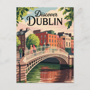 Dublin Irland Illustration Reise Kunst Vintage Postkarte