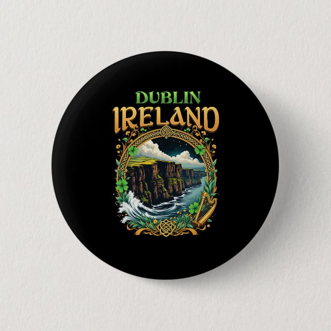 Dublin Irland Souvenir Meeresklippen Dublin Urlaub Button (Vorderseite)