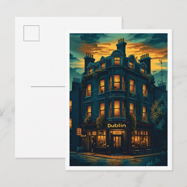 Dublin Irland Vintag Art Travel Illustration Postkarte (Vorne/Hinten)