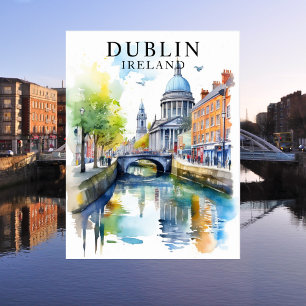 Dublin, Irlande Watercolor Travel Art Carte postal