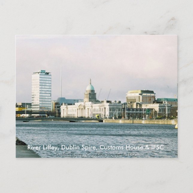 Dublin River Liffey, Spire & Customs House Postkarte (Vorderseite)