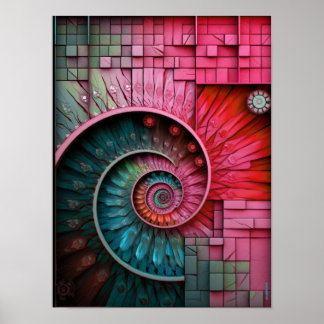 Dubman Designs: Leuchtendes rosa Neon-Fibonacci-De Poster
