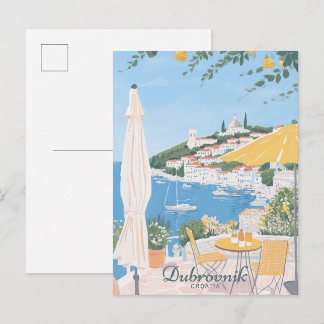 Dubrovnik Croatia Gouache Illustration Travel Postkarte (Vorne/Hinten)