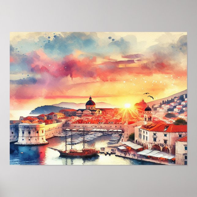 Dubrovnik Croatia Sunrise Water Color Poster (Vorne)