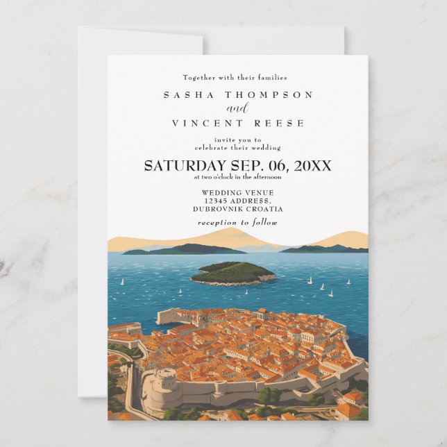 Dubrovnik Croatia Wedding Invitation Retro Einladung (Vorderseite)