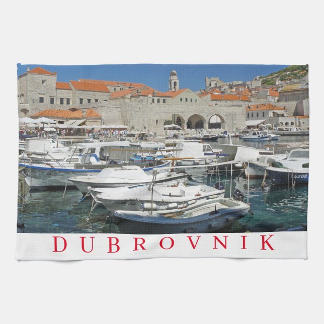 Dubrovnik Hafen mit Blick auf Teetuch Geschirrtuch (Horizontal)