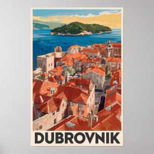 Dubrovnik Kroatien Illustration Reise Kunst Vintag Poster