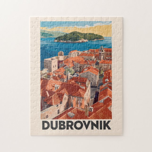 Dubrovnik Kroatien Illustration Reisen Vintag (Vertikal)