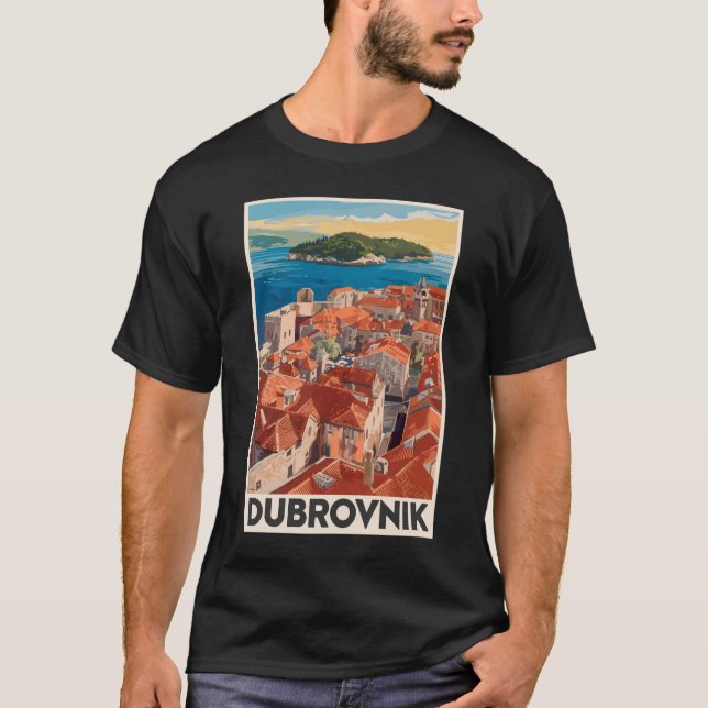 Dubrovnik Kroatien Illustration Reisen Vintag T-Shirt (Vorderseite)