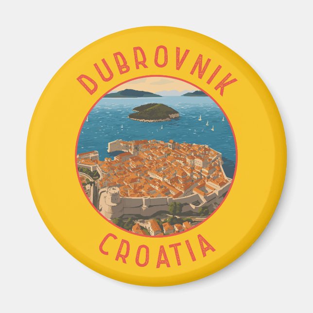 Dubrovnik Kroatien Retro Distressed Circle Magnet (Vorne)