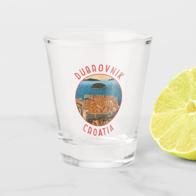 Dubrovnik Kroatien Retro Distressed Circle Schnapsglas (Vorderseite)