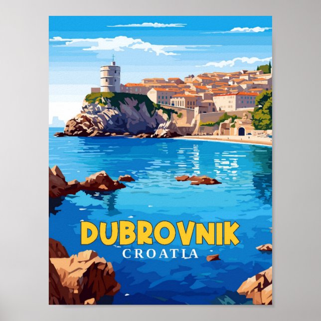 Dubrovnik Kroatien Vintage-Illustration Poster (Vorne)
