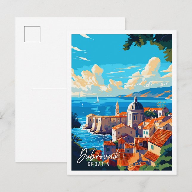 Dubrovnik Kroatien Vintage-Illustration Postkarte (Vorne/Hinten)