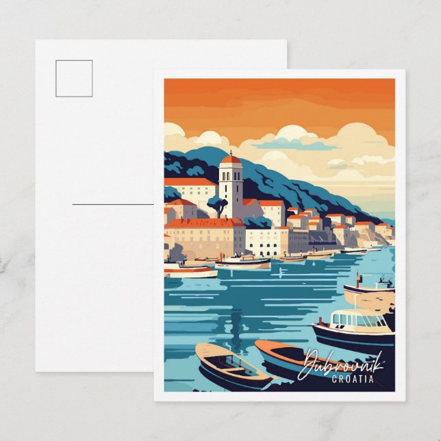 Dubrovnik Kroatien Vintage-Illustration Postkarte (Vorne/Hinten)