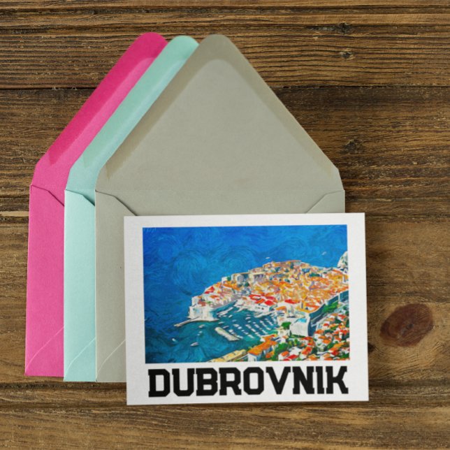 Dubrovnik Kroatien Wasserfarbenfrohe Ölfarbe Postkarte (Croatia Dubrovnik City view postcard)