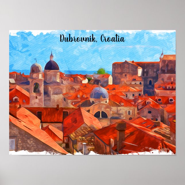 Dubrovnik Kroatien Wasserfarbenmalerei Poster (Vorne)