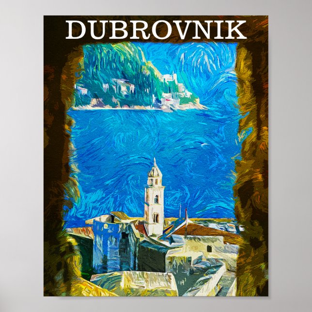 Dubrovnik Kroatien Zeichne Wasserfarbe Poster (Vorne)