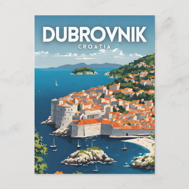 Dubrovnik Nostalgic Retro Art Postkarte (Vorderseite)