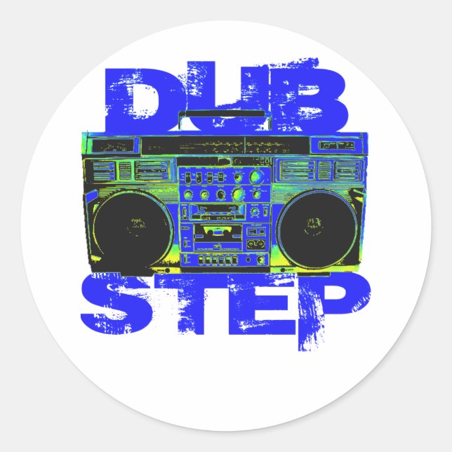 Dubstep Blue Boombox Runder Aufkleber (Vorderseite)