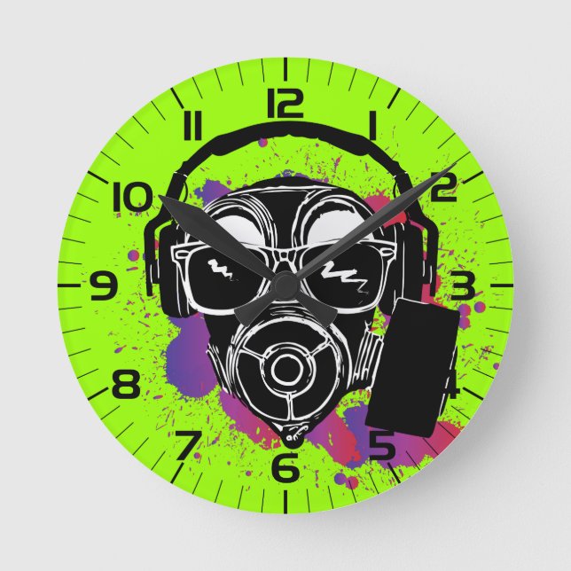Dubstep Gasmask Runde Wanduhr (Vorderseite)