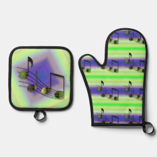 Dubstep-Noten Ofenhandschuh & Topflappen-Set