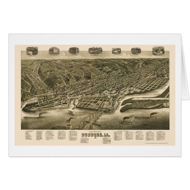Dubuque, carte panoramique de l'Iowa - 1889 (Devant horizontal)