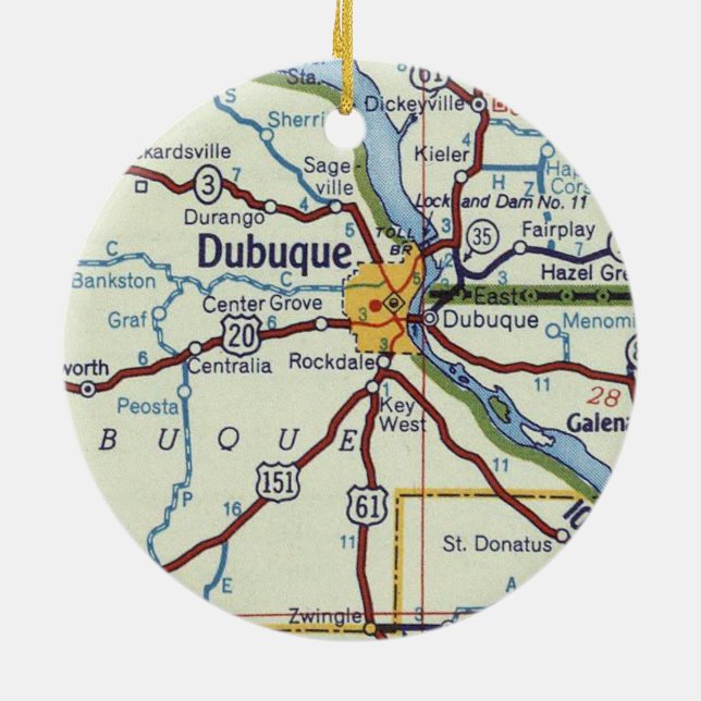 Dubuque IA Map Keramik Ornament (Hinten)