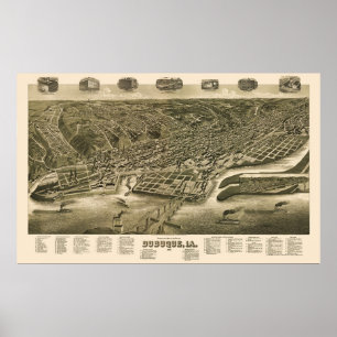 Dubuque, Iowa Panorama Karte - 1889 Poster