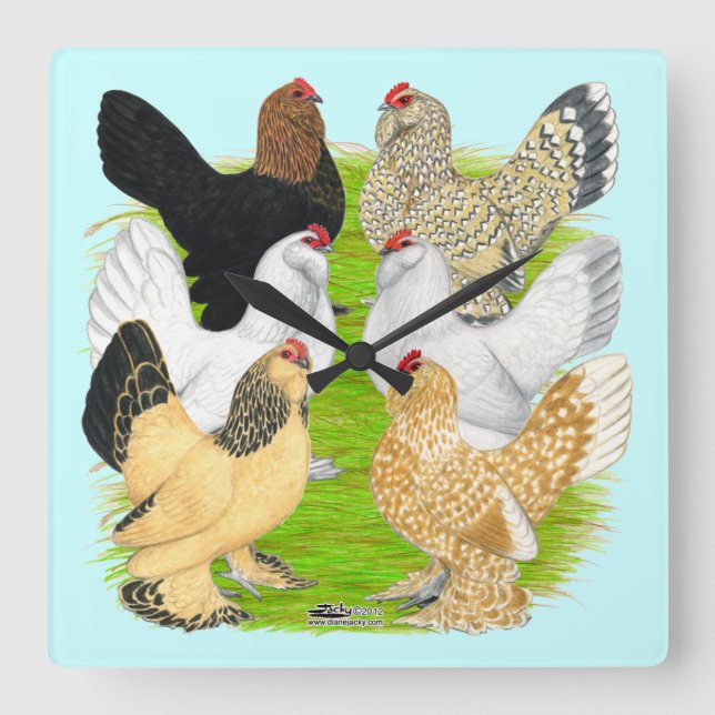 D'Uccles 6 Hens Quadratische Wanduhr (Vorderseite)