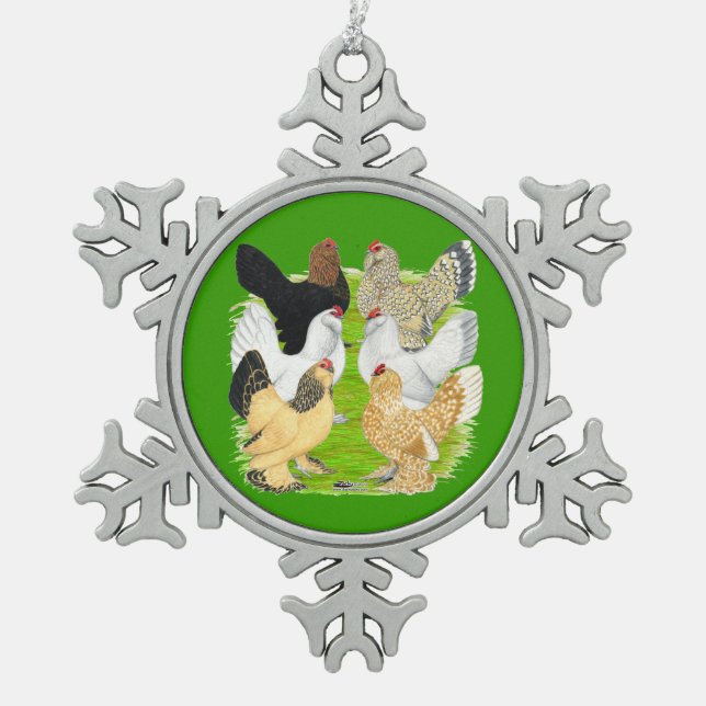 D'Uccles 6 Hens Schneeflocken Zinn-Ornament (Vorderseite)