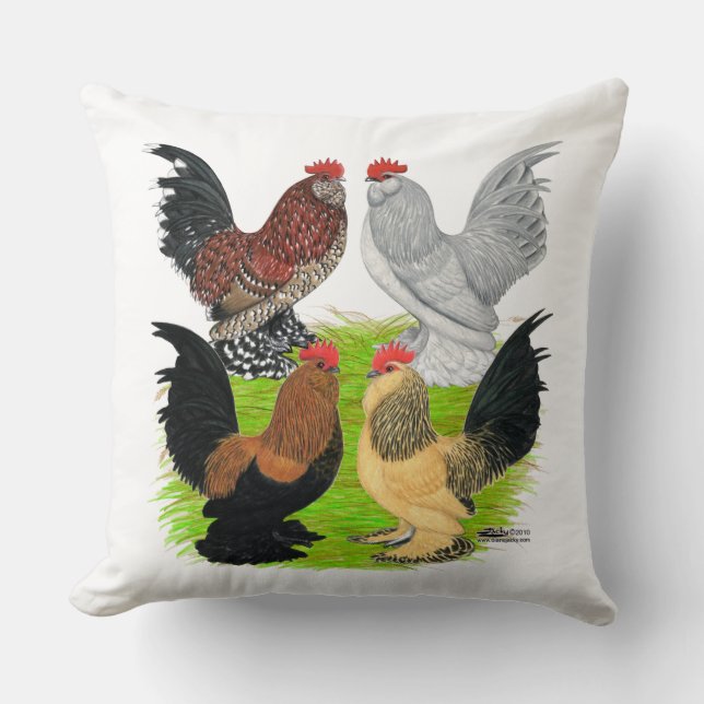 D'Uccles Four Roosters Kissen (Vorderseite)