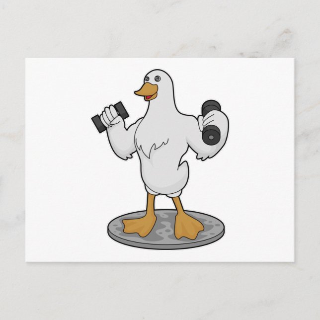 Duck als Bodybuilder mit Dumbells Postkarte (Vorderseite)