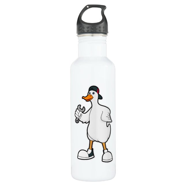 Duck als Handwerker mit Tool & Cap Edelstahlflasche (Vorderseite)