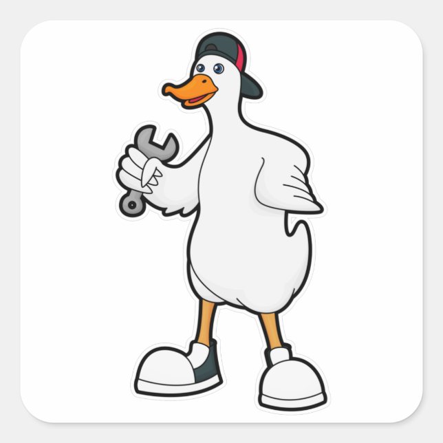 Duck als Handwerker mit Tool & Cap Quadratischer Aufkleber (Vorderseite)