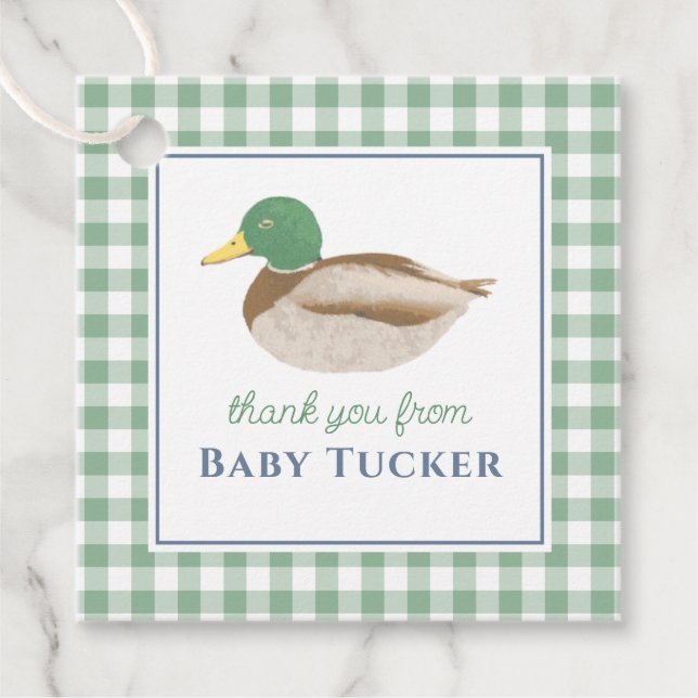 Duck Baby Boy Vielen Dank Preppy Gingham Stationer Geschenkanhänger (Vorderseite)