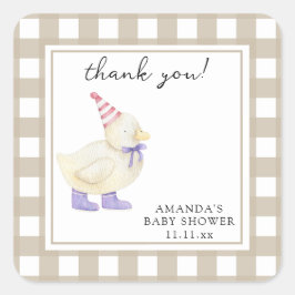 Duck Baby Dusche geklappt Danke Karte Quadratischer Aufkleber