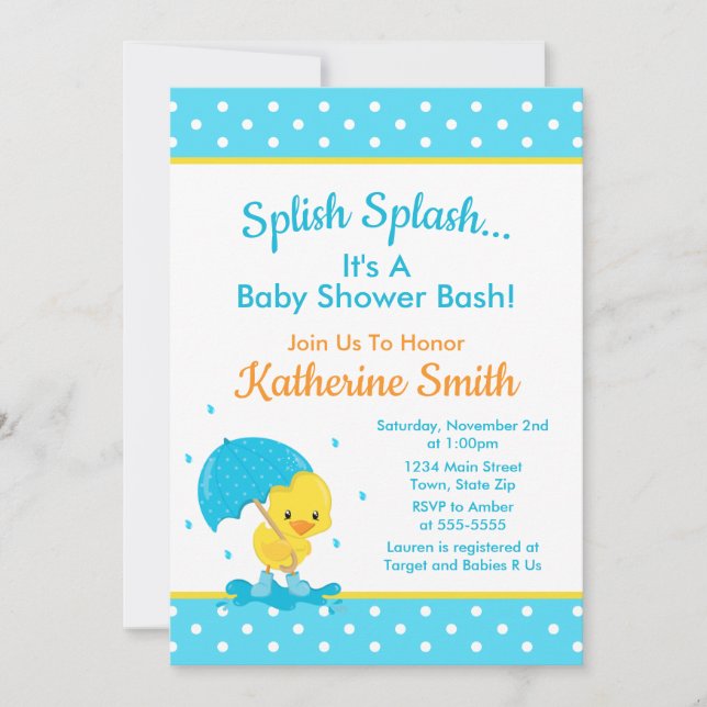 Duck Baby Shower Einladung Baby Duck Boy (Vorderseite)