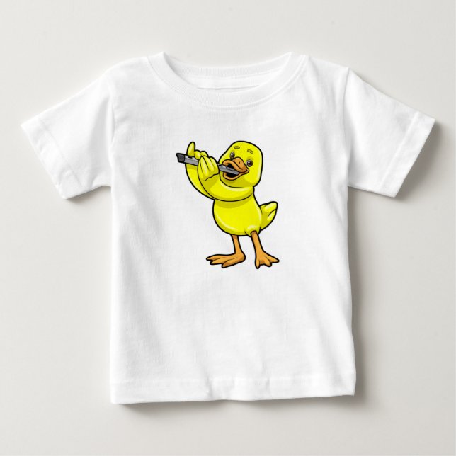 Duck bei Musik mit Flute Baby T-shirt (Vorderseite)