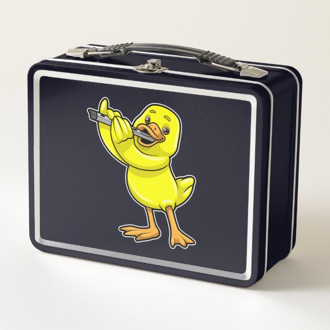 Duck bei Musik mit Flute Metall Brotdose (Vorderseite)
