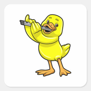 Duck bei Musik mit Flute Quadratischer Aufkleber