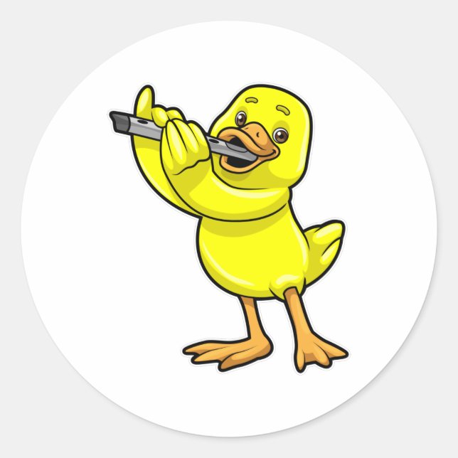 Duck bei Musik mit Flute Runder Aufkleber (Vorderseite)