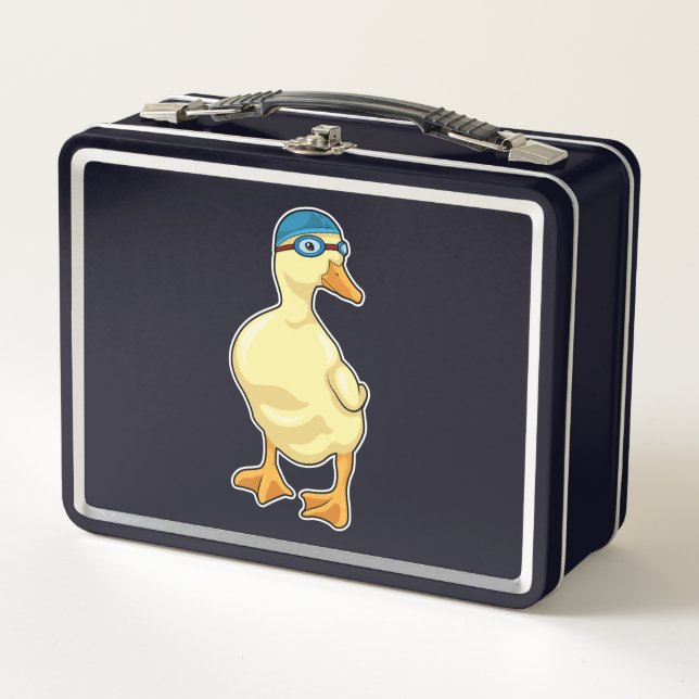 Duck beim Baden mit Schwimmbrille Metall Brotdose (Vorderseite)