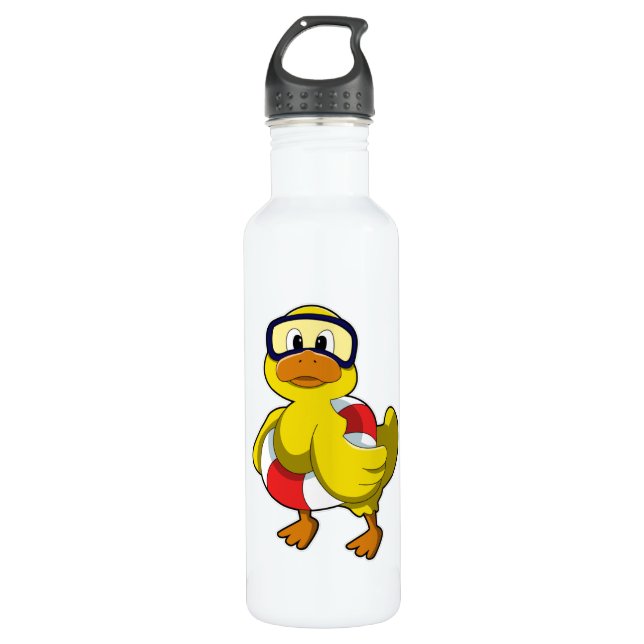 Duck beim Schwimmen mit Schwimmring & Tauchbrille Edelstahlflasche (Vorderseite)