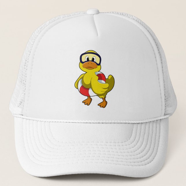 Duck beim Schwimmen mit Schwimmring & Tauchbrille Truckerkappe (Vorderseite)