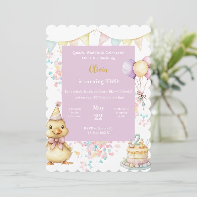 Duck Birthday Invitation ・ Little Duckling Party (Debout devant)