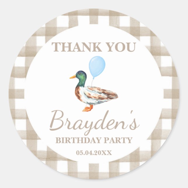 Duck Birthday Round Sticker (Devant)