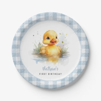 Duck Blue Gingham Birthday Paper Plate Pappteller