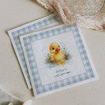 Duck Blue Gingham Birthday Paper Serviette<br><div class="desc">"Eine glückliche Ente" Erstgeburtspapier-Servietten mit niedlichem Entendesign und blauem Gingham-Muster.</div>