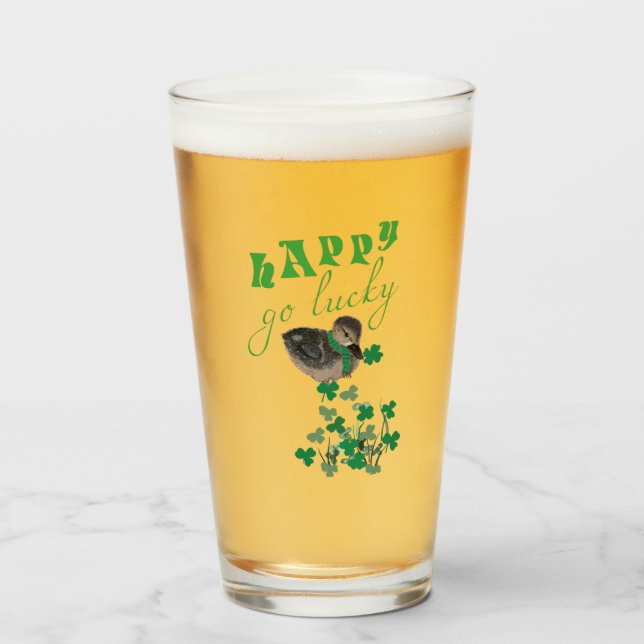 Duck Clover Happy Go Lucky St Patrick's Day Glas (Vorne (Gefüllt))