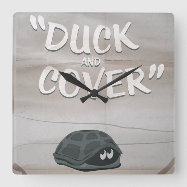 Duck & Cover Quadratische Wanduhr (Vorderseite)